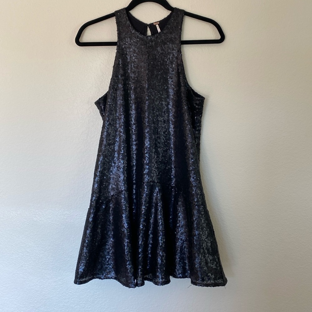 Free People high neck tank sequin dress black peplum women’s XS extra small